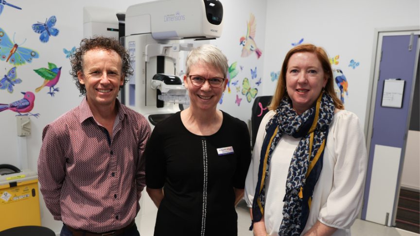 Cancer Screening Unit Director Paul Vardon,  BreastScreen Toowoomba Medical Director Heather Jeffery, Acting Executive Director Allied Health Angela O’Shea