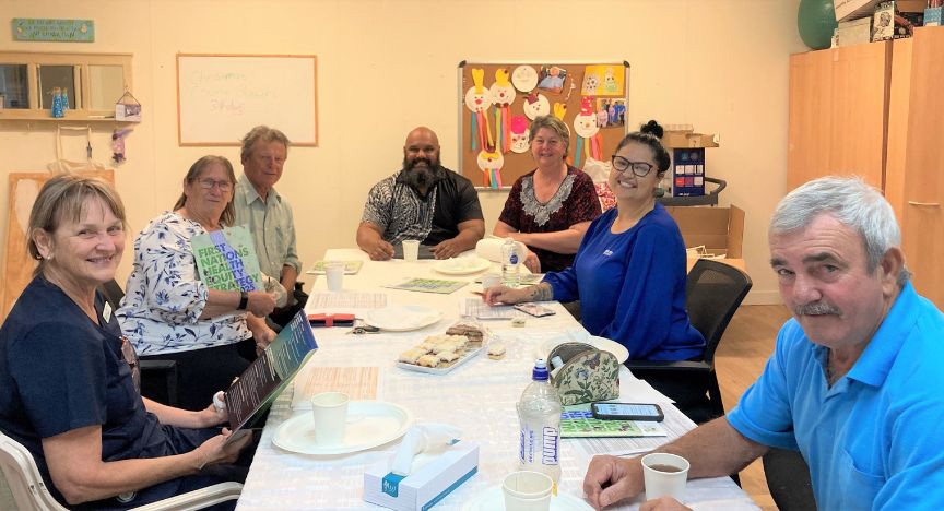 At the Tambo First Nations Health Equity Strategy community briefing – from left – Tambo Primary Health Centre Director of Nursing Sue Campbell, Maureen Woodward, Max Barlow, Central West Health Equity Principal Planning Officer Harry Pitt, Jane Turner, Nadine McLeod and George Turner.