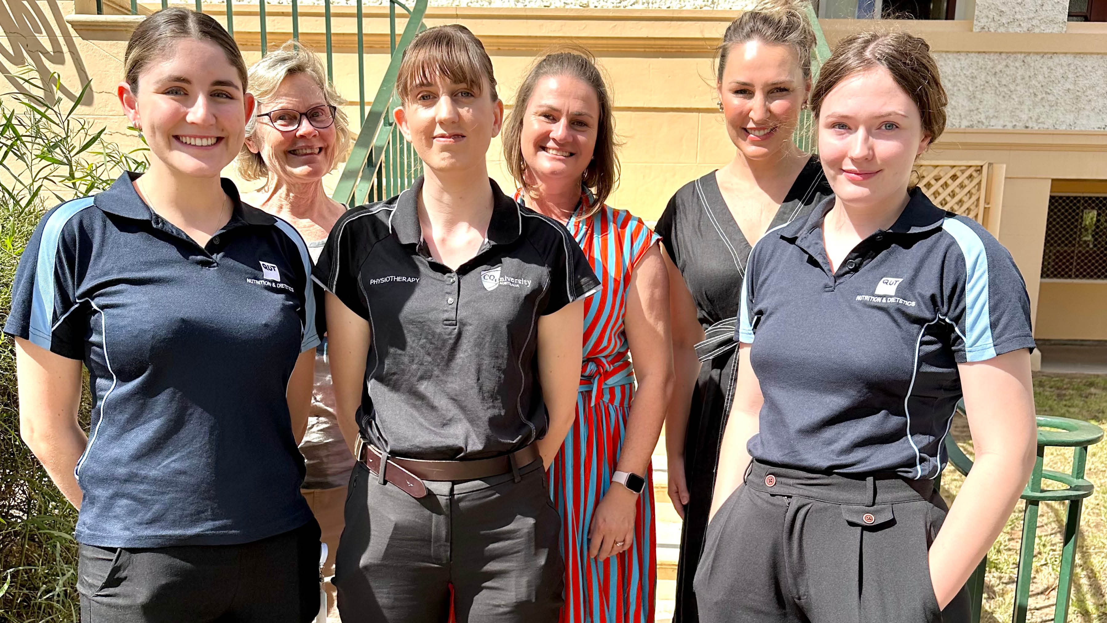 The RIPPAH team at Roma – from left – student dietitian Olivia Raccanello, South West Hospital and Health Service Executive Director Allied Health Helen Wassman, physiotherapy student Laura Rutherford, Clinical Educator Lisa Baker, RIPPAH Program Lead Rhiannon Barnes and student dietitian Matisse Tisdell.